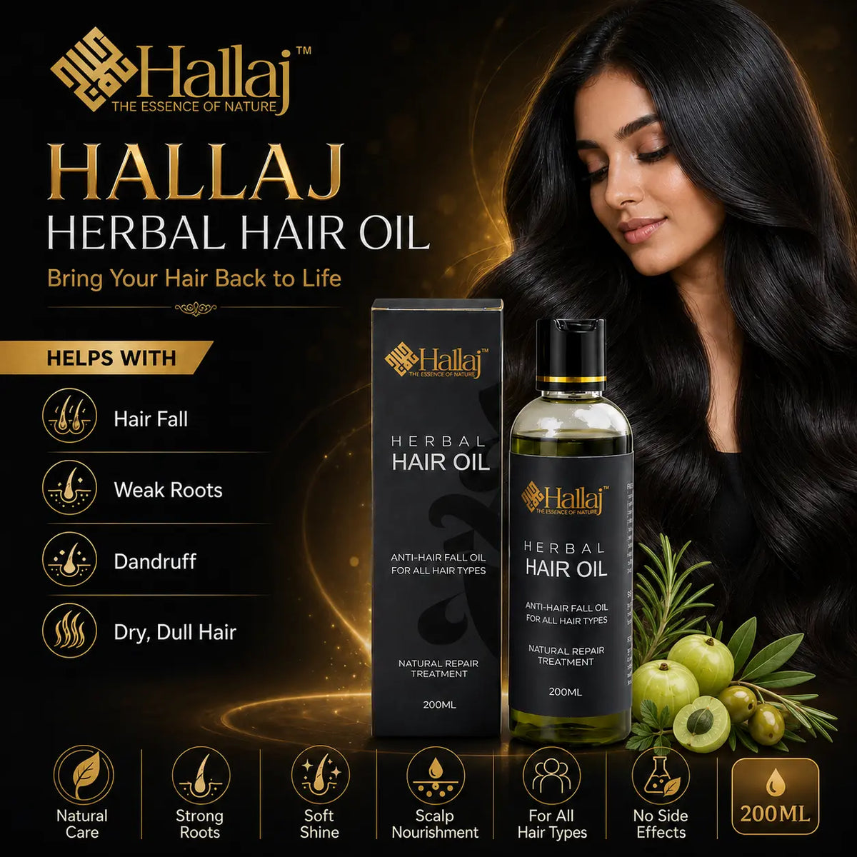 Hallaj Herbal Hair Oil – Organic Herbal Hair Oil for Strong, Healthy & Beautiful Hair